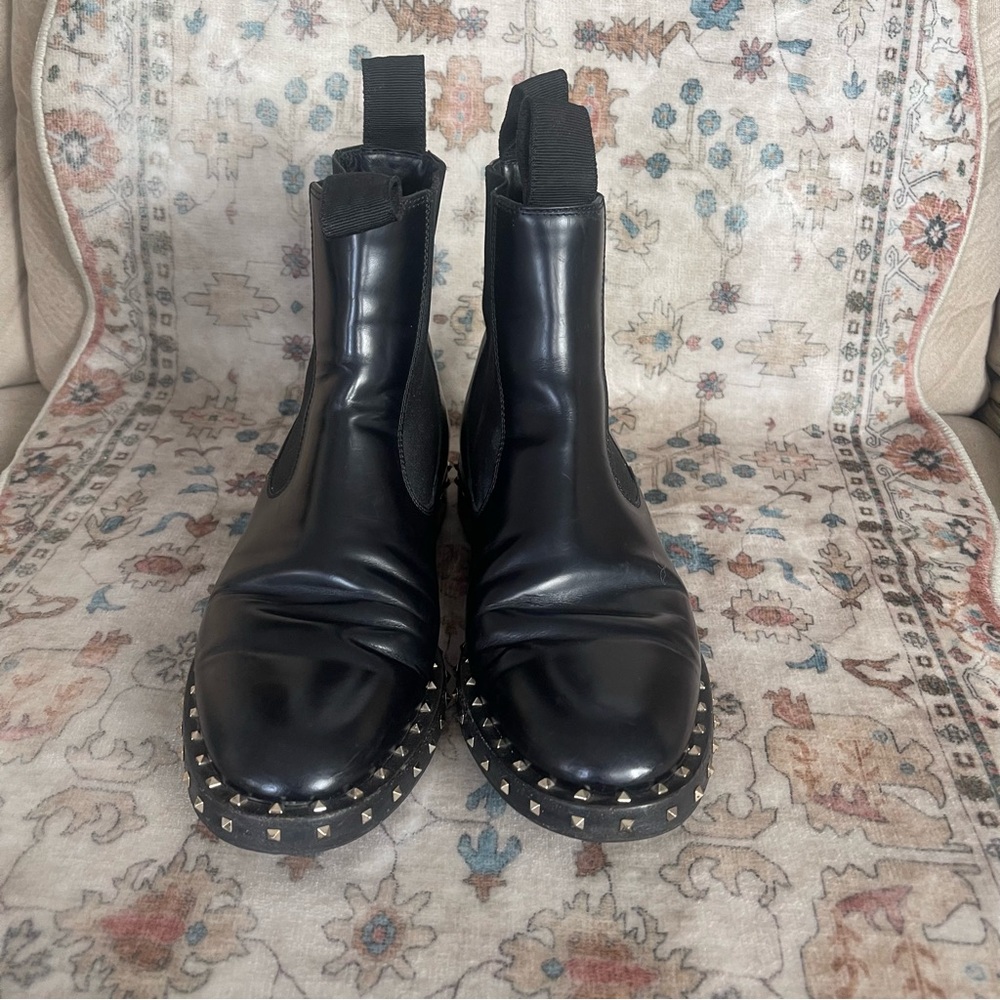 Valentino Black Leather Rock Stud Chelsea Boots